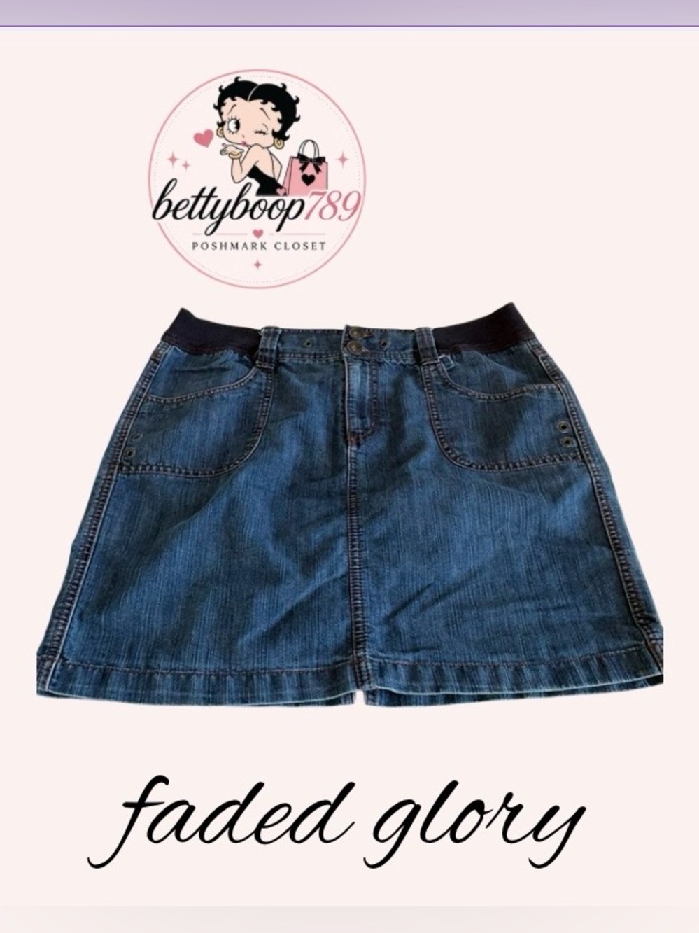 Faded Glory Blue Denim Mini Skirt with Elastic Waistband